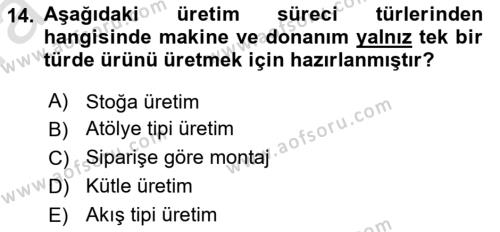 Üretim Yönetimi Dersi 2022 - 2023 Yılı (Vize) Ara Sınavı 14. Soru