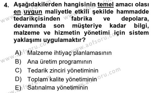 Üretim Yönetimi Dersi 2022 - 2023 Yılı (Vize) Ara Sınavı 4. Soru