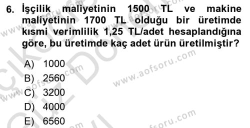 Üretim Yönetimi Dersi 2022 - 2023 Yılı (Vize) Ara Sınavı 6. Soru