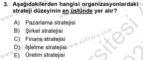 Üretim Yönetimi Dersi 2022 - 2023 Yılı (Final) Dönem Sonu Sınavı 3. Soru