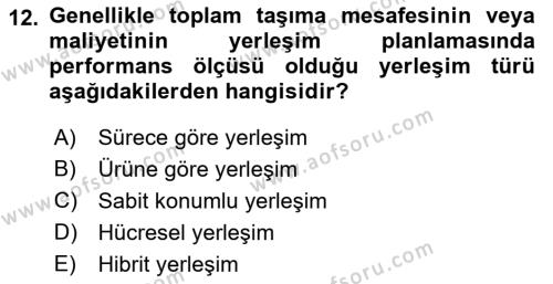 Üretim Yönetimi Dersi 2023 - 2024 Yılı (Vize) Ara Sınavı 12. Soru