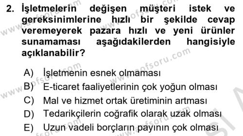 Üretim Yönetimi Dersi 2023 - 2024 Yılı Yaz Okulu Sınavı 2. Soru