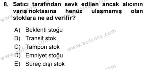 Üretim Yönetimi Dersi 2023 - 2024 Yılı Yaz Okulu Sınavı 8. Soru