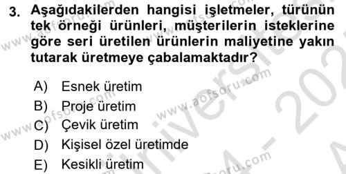 Üretim Yönetimi Dersi 2024 - 2025 Yılı (Vize) Ara Sınavı 3. Soru