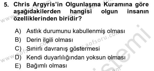 Yönetimde Güncel Yaklaşımlar Dersi 2021 - 2022 Yılı (Vize) Ara Sınavı 5. Soru