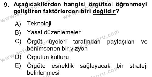 Yönetimde Güncel Yaklaşımlar Dersi 2021 - 2022 Yılı (Vize) Ara Sınavı 9. Soru