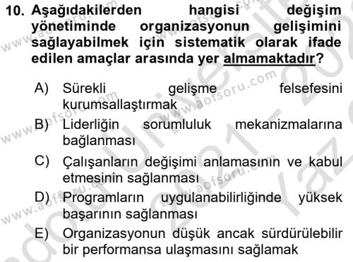 Yönetimde Güncel Yaklaşımlar Dersi 2021 - 2022 Yılı Yaz Okulu Sınavı 10. Soru