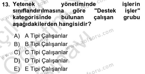 Yönetimde Güncel Yaklaşımlar Dersi 2021 - 2022 Yılı Yaz Okulu Sınavı 13. Soru