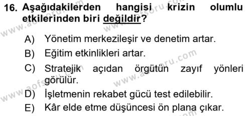 Yönetimde Güncel Yaklaşımlar Dersi 2021 - 2022 Yılı Yaz Okulu Sınavı 16. Soru