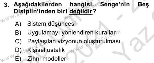 Yönetimde Güncel Yaklaşımlar Dersi 2021 - 2022 Yılı Yaz Okulu Sınavı 3. Soru