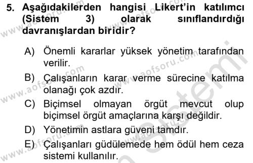 Yönetimde Güncel Yaklaşımlar Dersi 2021 - 2022 Yılı Yaz Okulu Sınavı 5. Soru