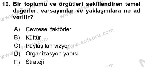 Yönetimde Güncel Yaklaşımlar Dersi 2022 - 2023 Yılı (Vize) Ara Sınavı 10. Soru