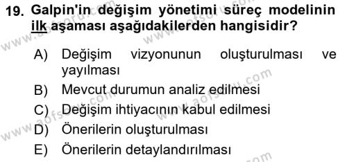 Yönetimde Güncel Yaklaşımlar Dersi 2022 - 2023 Yılı (Vize) Ara Sınavı 19. Soru