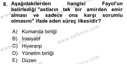 Yönetimde Güncel Yaklaşımlar Dersi 2022 - 2023 Yılı (Vize) Ara Sınavı 8. Soru