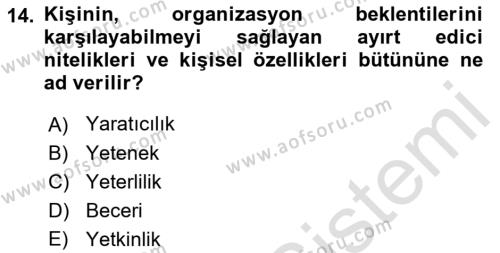 Yönetimde Güncel Yaklaşımlar Dersi 2022 - 2023 Yılı (Final) Dönem Sonu Sınavı 14. Soru