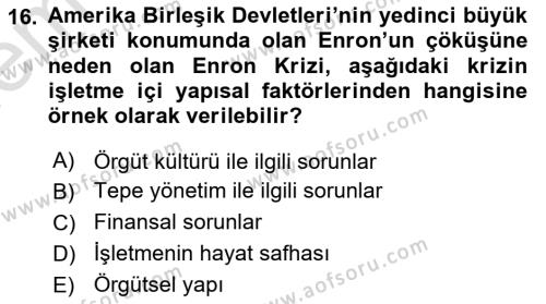 Yönetimde Güncel Yaklaşımlar Dersi 2022 - 2023 Yılı (Final) Dönem Sonu Sınavı 16. Soru