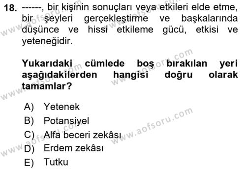 Yönetimde Güncel Yaklaşımlar Dersi 2022 - 2023 Yılı (Final) Dönem Sonu Sınavı 18. Soru