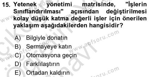 Yönetimde Güncel Yaklaşımlar Dersi 2022 - 2023 Yılı Yaz Okulu Sınavı 15. Soru