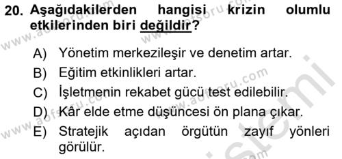 Yönetimde Güncel Yaklaşımlar Dersi 2022 - 2023 Yılı Yaz Okulu Sınavı 20. Soru