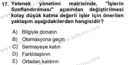 Yönetimde Güncel Yaklaşımlar Dersi 2023 - 2024 Yılı (Final) Dönem Sonu Sınavı 17. Soru