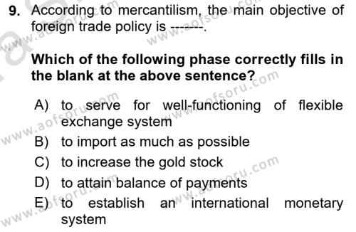 Foreign Trade Dersi 2019 - 2020 Yılı (Vize) Ara Sınavı 9. Soru