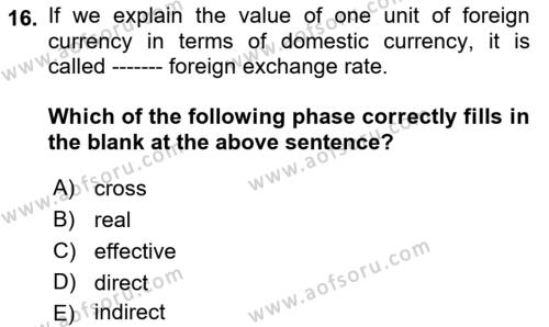 Foreign Trade Dersi 2019 - 2020 Yılı (Final) Dönem Sonu Sınavı 16. Soru