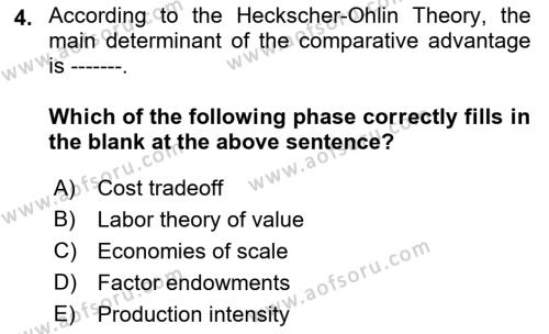 Foreign Trade Dersi 2019 - 2020 Yılı (Final) Dönem Sonu Sınavı 4. Soru