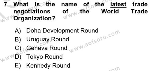 Foreign Trade Dersi 2019 - 2020 Yılı (Final) Dönem Sonu Sınavı 7. Soru