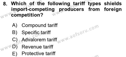 Foreign Trade Dersi 2019 - 2020 Yılı (Final) Dönem Sonu Sınavı 8. Soru
