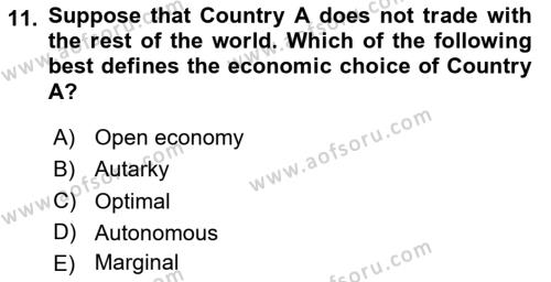 Foreign Trade Dersi 2020 - 2021 Yılı Yaz Okulu Sınavı 11. Soru