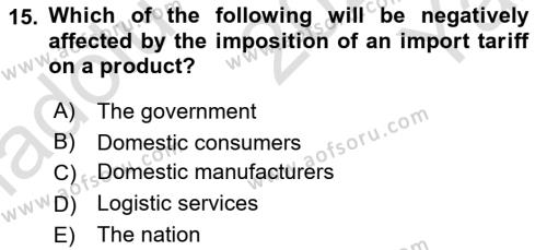 Foreign Trade Dersi 2020 - 2021 Yılı Yaz Okulu Sınavı 15. Soru