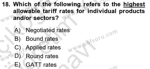 Foreign Trade Dersi 2020 - 2021 Yılı Yaz Okulu Sınavı 18. Soru