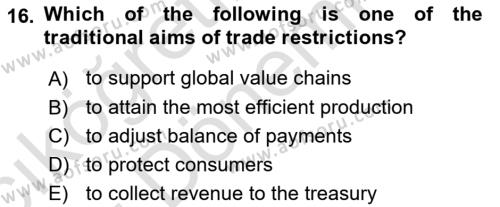 Foreign Trade Dersi 2021 - 2022 Yılı (Vize) Ara Sınavı 16. Soru