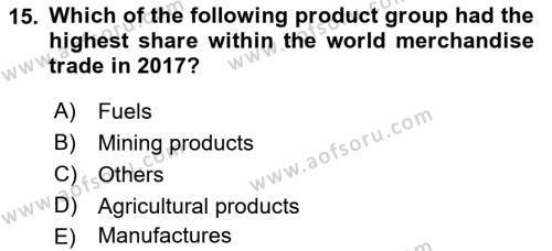 Foreign Trade Dersi 2021 - 2022 Yılı (Final) Dönem Sonu Sınavı 15. Soru
