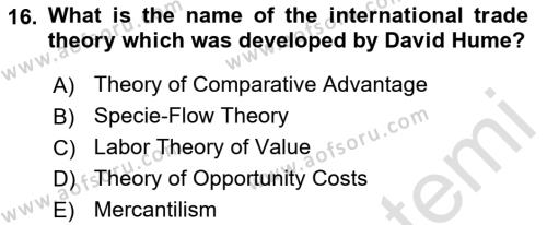 Foreign Trade Dersi 2021 - 2022 Yılı (Final) Dönem Sonu Sınavı 16. Soru