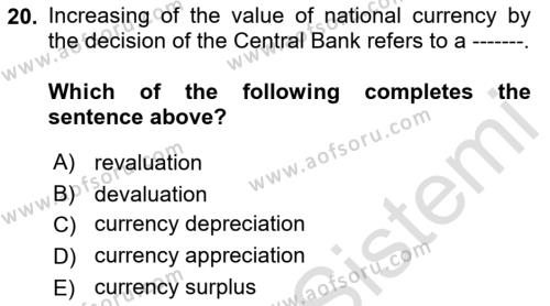 Foreign Trade Dersi 2021 - 2022 Yılı Yaz Okulu Sınavı 20. Soru