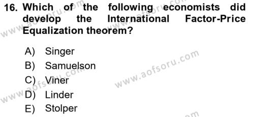 Foreign Trade Dersi 2022 - 2023 Yılı (Vize) Ara Sınavı 16. Soru