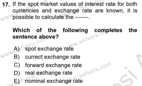 Foreign Trade Dersi 2022 - 2023 Yılı (Final) Dönem Sonu Sınavı 17. Soru
