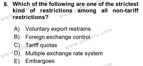 Foreign Trade Dersi 2022 - 2023 Yılı (Final) Dönem Sonu Sınavı 8. Soru