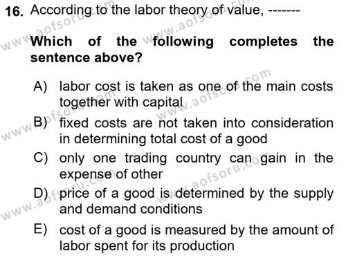 Foreign Trade Dersi 2022 - 2023 Yılı Yaz Okulu Sınavı 16. Soru