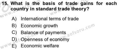 Foreign Trade Dersi 2023 - 2024 Yılı (Vize) Ara Sınavı 15. Soru