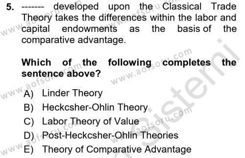 Foreign Trade Dersi 2023 - 2024 Yılı (Vize) Ara Sınavı 5. Soru