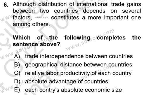 Foreign Trade Dersi 2023 - 2024 Yılı (Vize) Ara Sınavı 6. Soru
