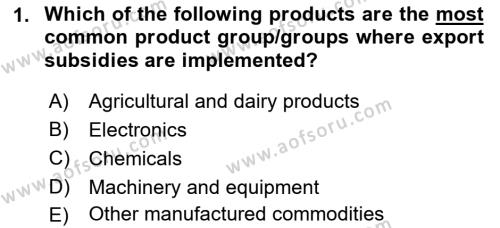 Foreign Trade Dersi 2023 - 2024 Yılı (Final) Dönem Sonu Sınavı 1. Soru