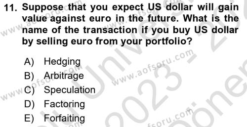 Foreign Trade Dersi 2023 - 2024 Yılı (Final) Dönem Sonu Sınavı 11. Soru