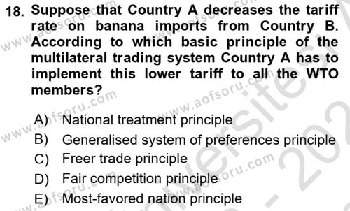 Foreign Trade Dersi 2023 - 2024 Yılı (Final) Dönem Sonu Sınavı 18. Soru