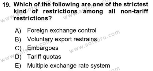 Foreign Trade Dersi 2023 - 2024 Yılı (Final) Dönem Sonu Sınavı 19. Soru