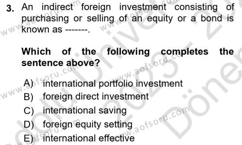 Foreign Trade Dersi 2023 - 2024 Yılı (Final) Dönem Sonu Sınavı 3. Soru