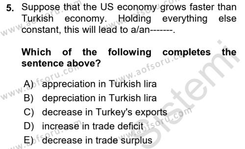 Foreign Trade Dersi 2023 - 2024 Yılı (Final) Dönem Sonu Sınavı 5. Soru