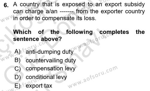 Foreign Trade Dersi 2023 - 2024 Yılı (Final) Dönem Sonu Sınavı 6. Soru